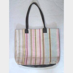 Dash & Albert Handwoven Rug Co. Durable Tote Bag w/ Handles Brown, Pink, Blue